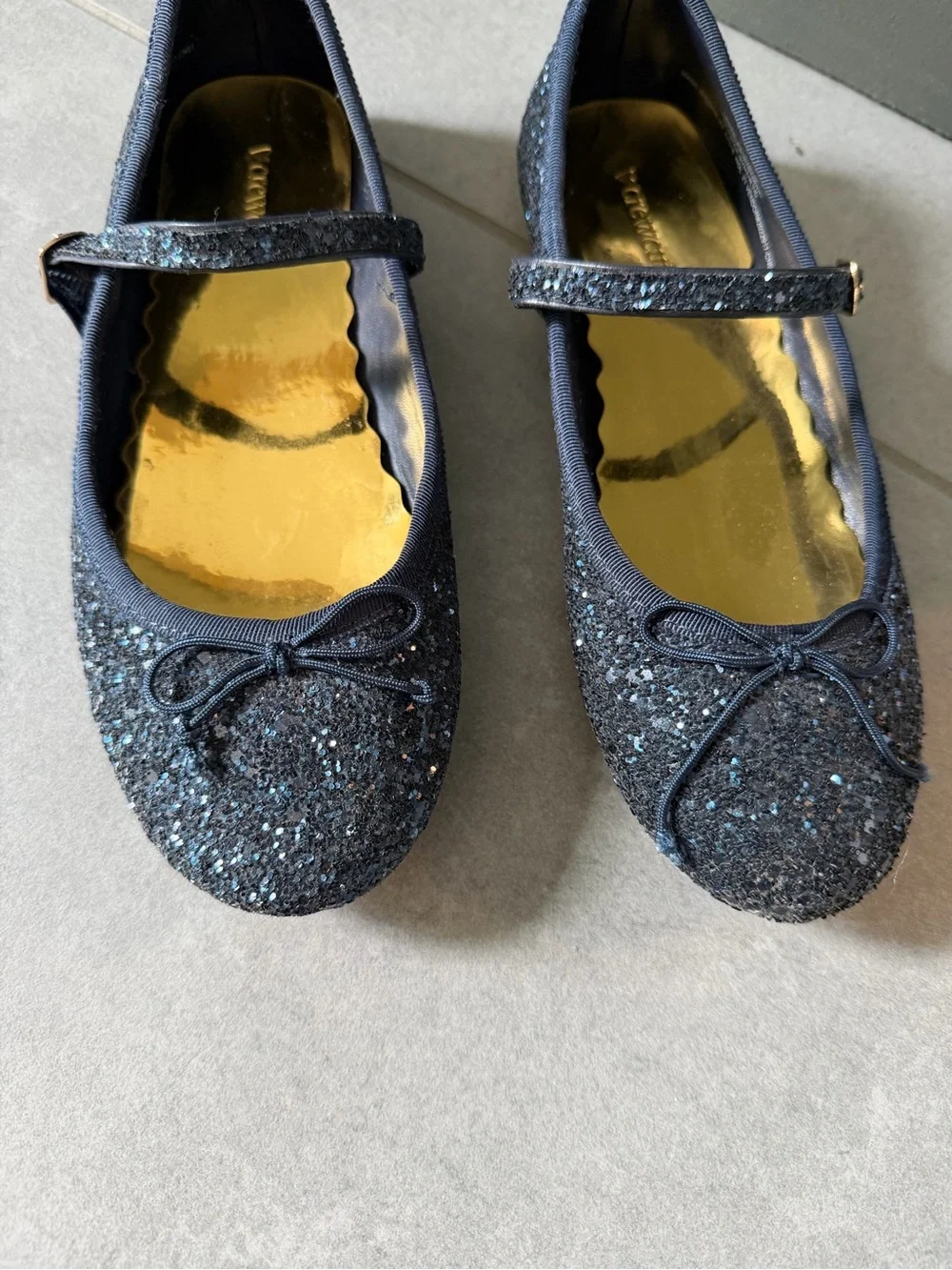 Crew Cuts J Crew Girls Navy Glitter Sparkle Mary Jane Buckle Flats with Bow 4